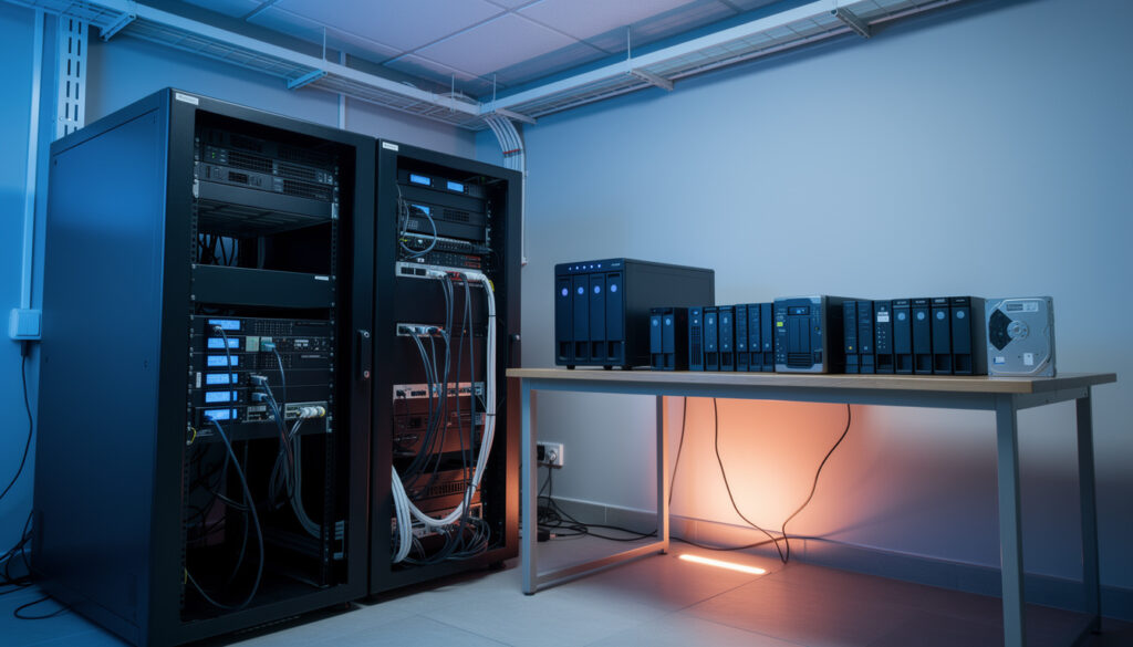 Backup Strategie für Unternehmen: Serverschrank, NAS und Backup-Festplatten